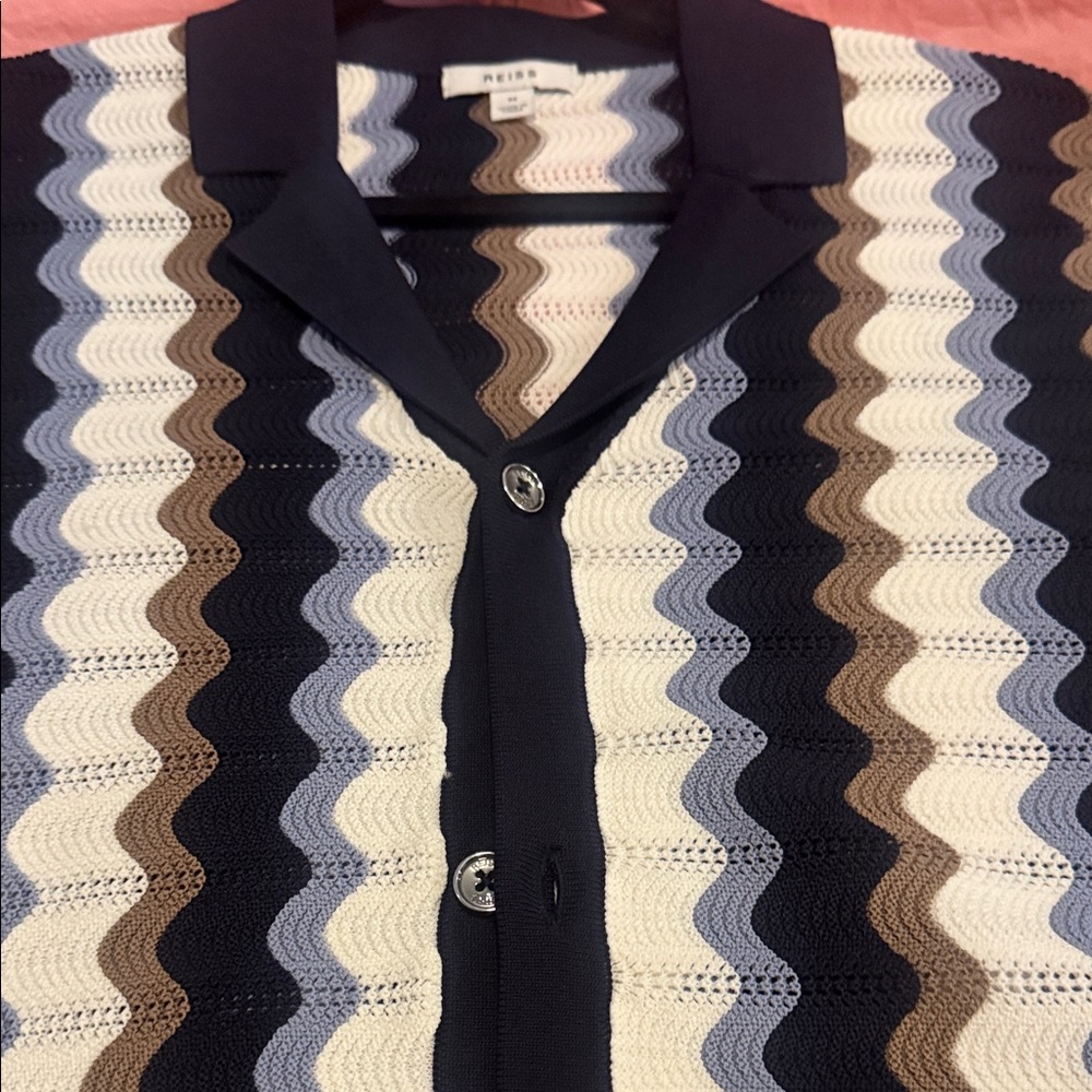 Reiss Men's Multicolor Zigzag Knit Shirt  19 inches p2p medium
